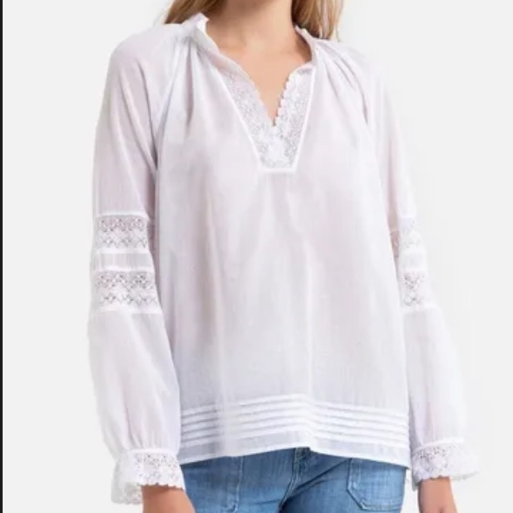 BA&SH Stella Light Cotton Blouse with Lace and Long Sleeves